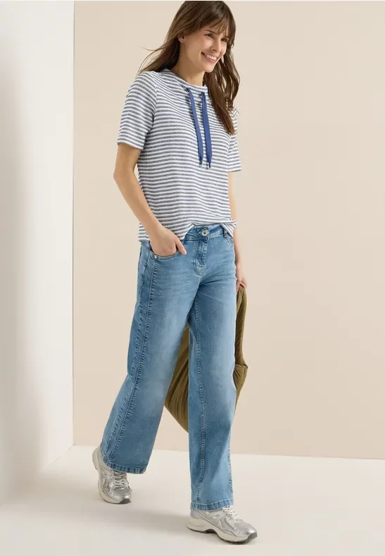 Cecil Damen Shirt mit Funnel Neck und Struktur in Blau, Gr: XS