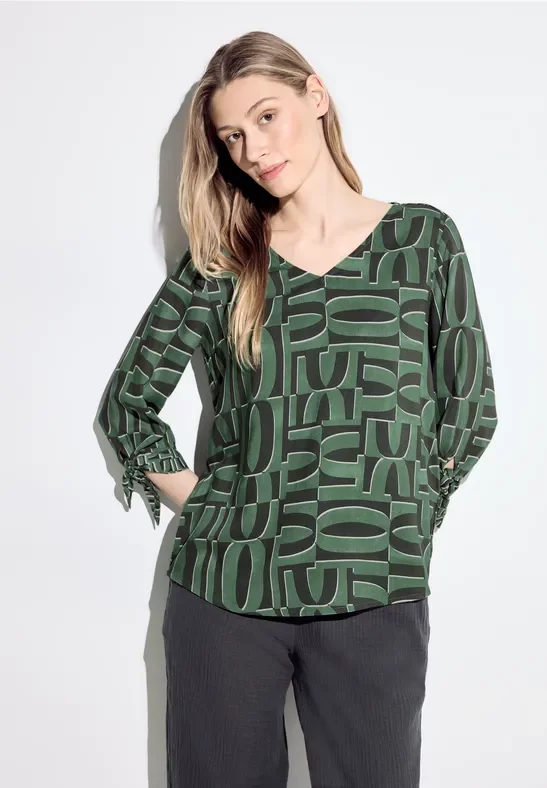 Cecil Damen Print Bluse mit Armdetail in Grün, Gr: S
