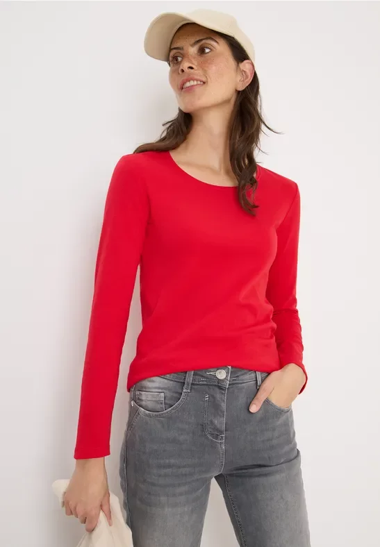 Thumbnail - Cecil Damen Basic Langarmshirt in Rot, Gr: L