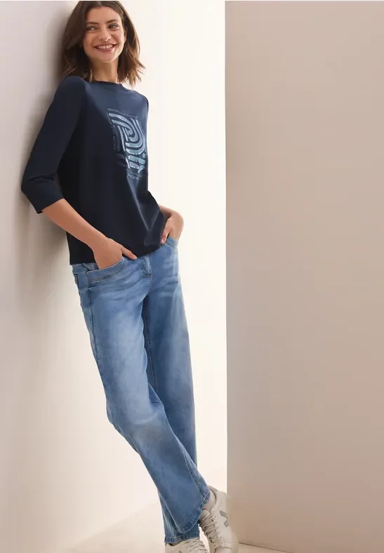 Thumbnail - Cecil Damen Shirt mit Frontprint in Blau, Gr: XS