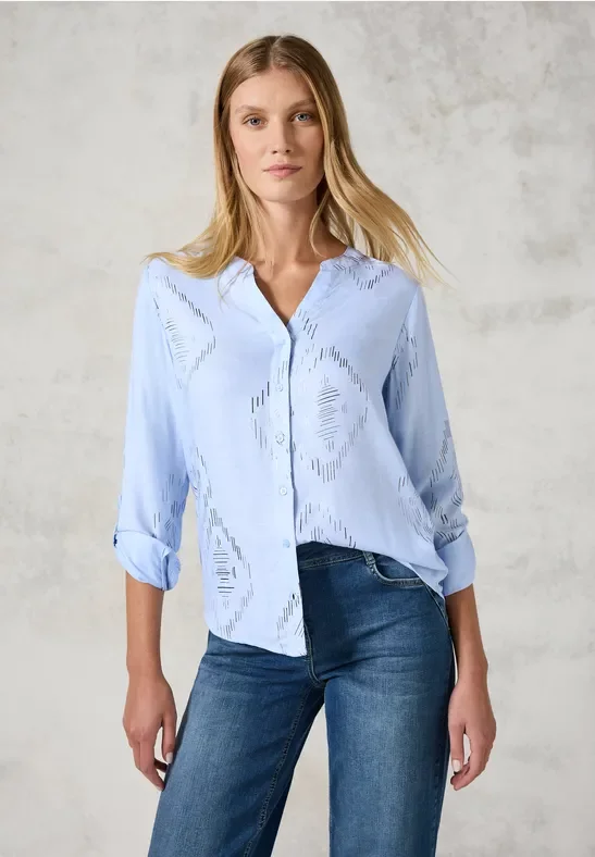 Cecil Damen Bluse mit Folienprint in Blau, Gr: XXL