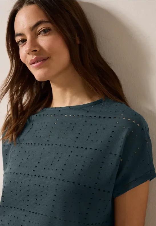 Thumbnail - Cecil Damen T-Shirt mit Lochmuster in Grün, Gr: XL