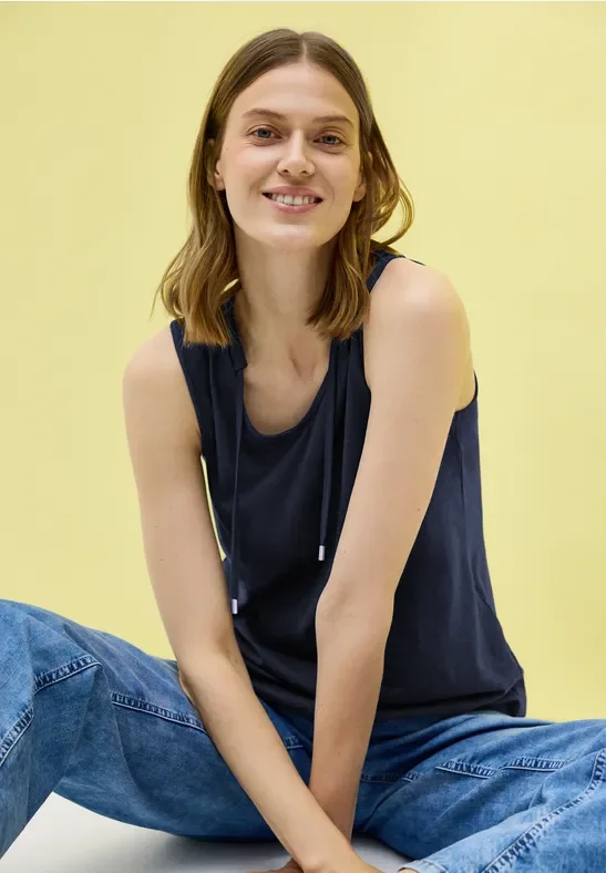 Thumbnail - Cecil Damen V-Neck Top mit Bändern in Blau, Gr: L