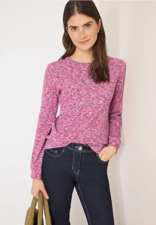 Cecil Damen Softes Melange Ripp-Shirt in Rosa, Gr: L