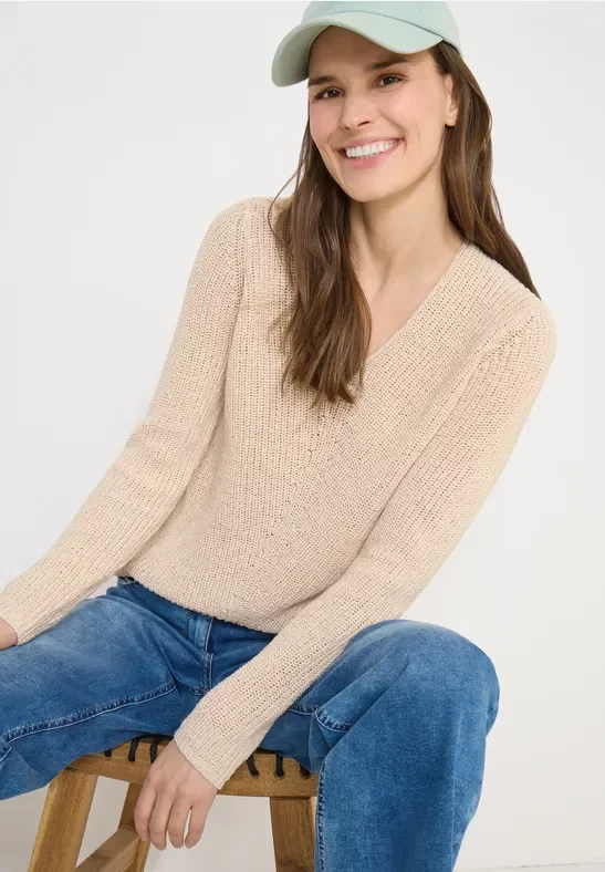 Cecil Damen Strukturpullover in Beige, Gr: XS