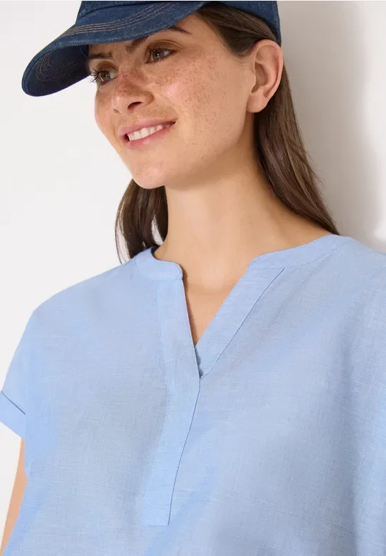 Cecil Damen Kurzarm Bluse in Chambrayqualität in Blau, Gr: XS