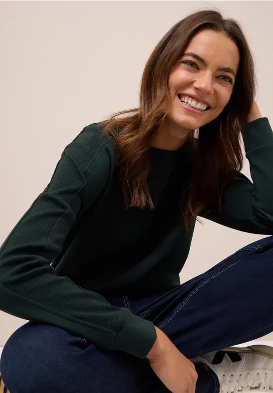 Thumbnail - Cecil Damen Shirt mit Rippstreifen in Grün, Gr: 3XL