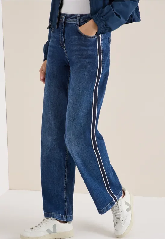 Cecil Damen Jeans mit Gallonstreifen in Blau, Gr: 25