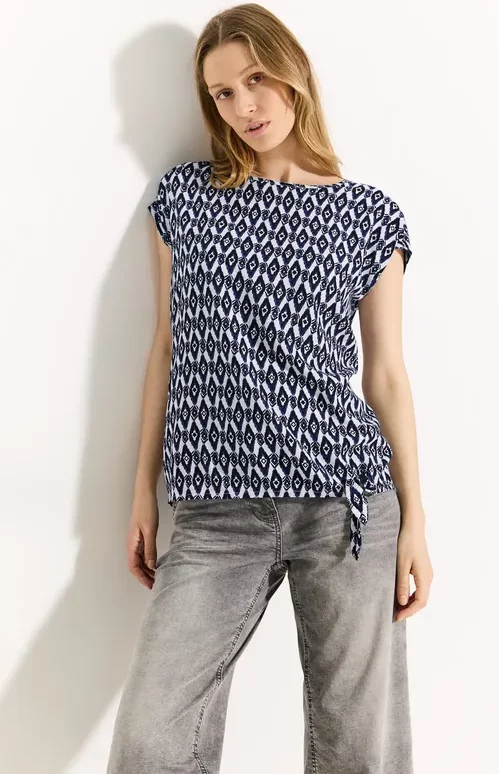 Thumbnail - Cecil Damen Print Knoten Bluse in Weiß, Gr: XS