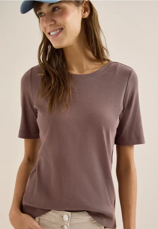 Cecil Damen Basic Rippstruktur T-Shirt in Beige, Gr: M