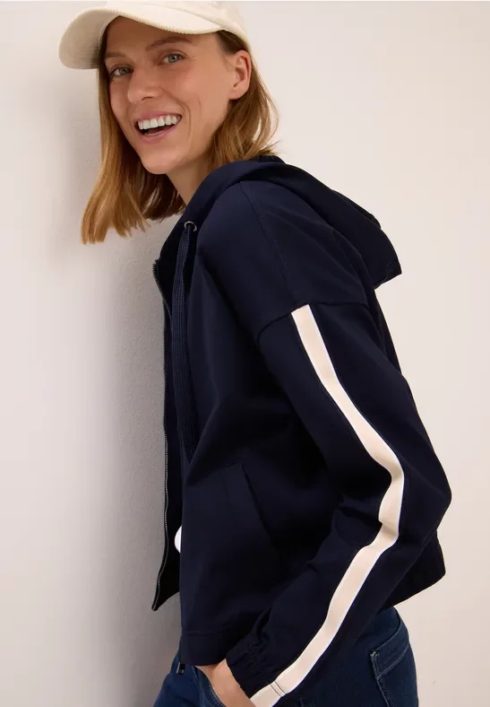 Thumbnail - Cecil Damen Sweatjacke mit Gallonstreifen in Blau, Gr: S