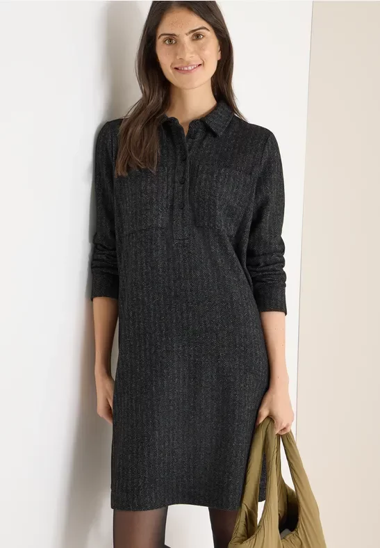 Thumbnail - Cecil Damen Two-Tone Strukturkleid in Schwarz, Gr: S