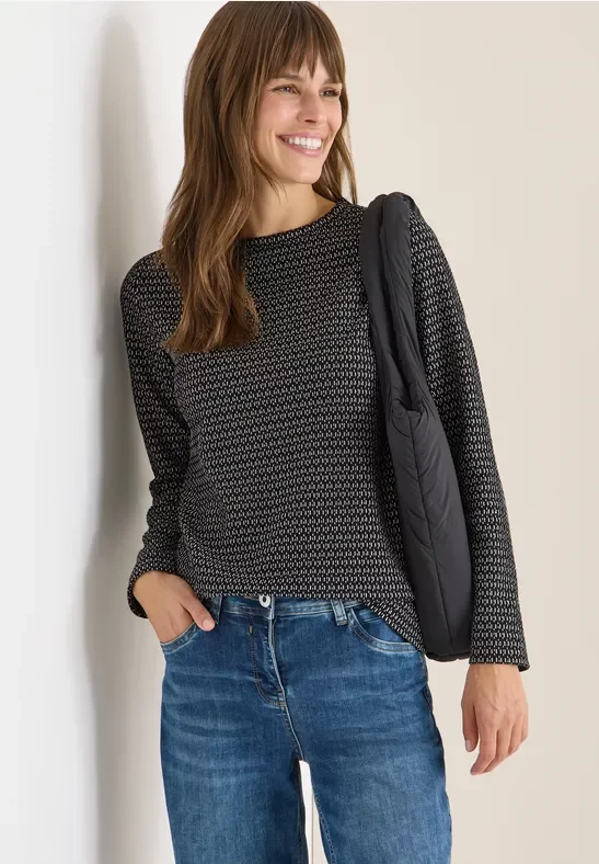 Cecil Damen Two-Tone Strukturshirt in Schwarz, Gr: S