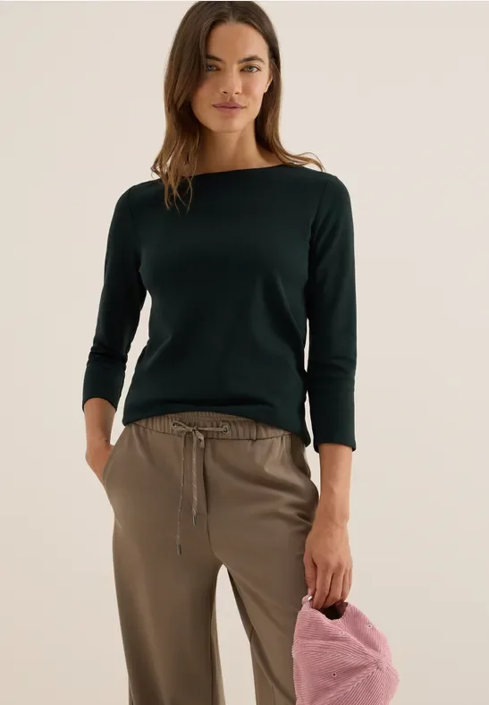 Thumbnail - Cecil Damen Basic Shirt in Unifarbe in Grün, Gr: XXL