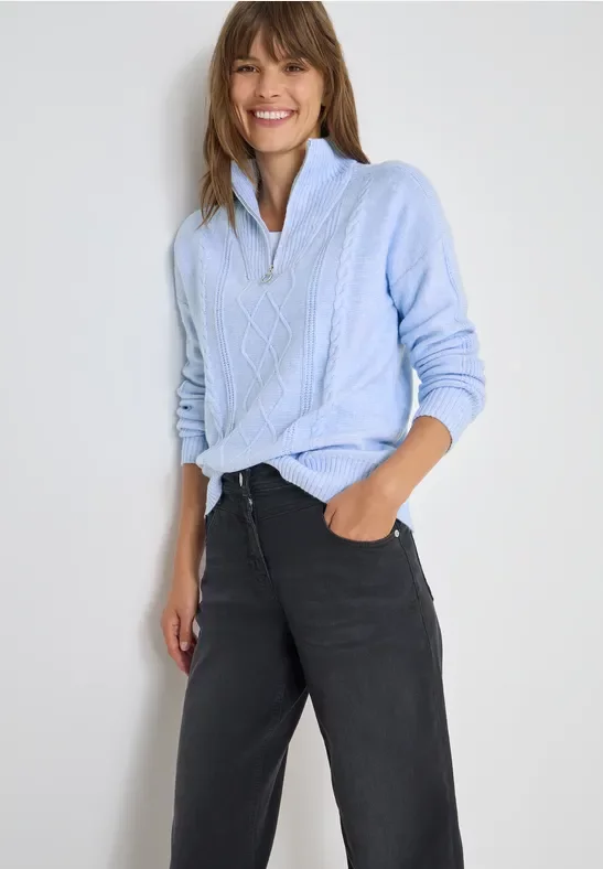Cecil Damen Pullover mit Troyerkragen in Blau, Gr: XS