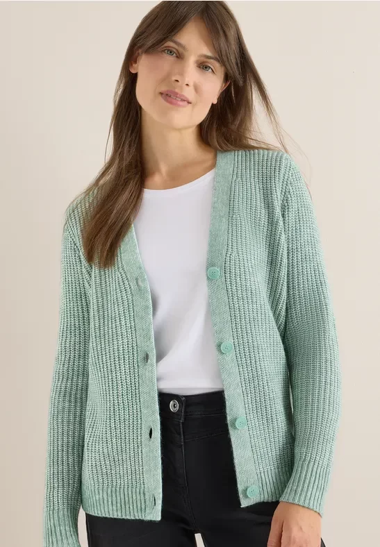 Cecil Damen Chunky Melange Cardigan in Grün, Gr: 3XL