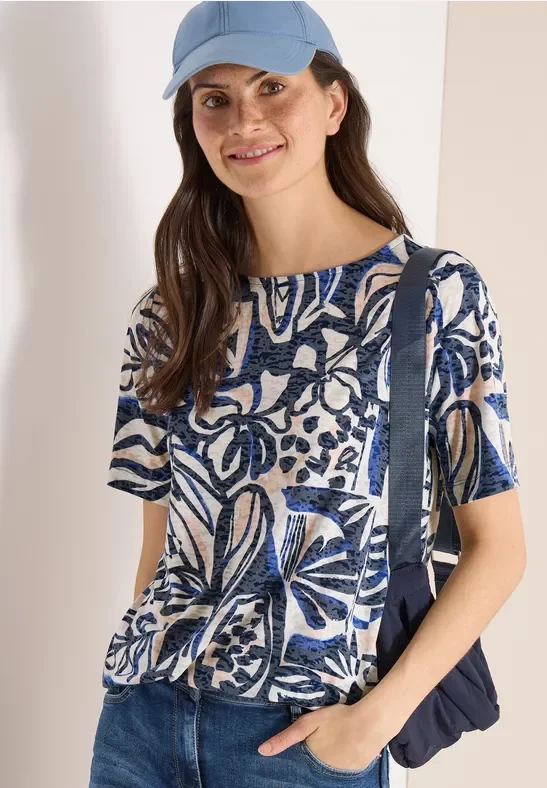 Cecil Damen T-Shirt in Ausbrenner-Optik in Blau, Gr: XS