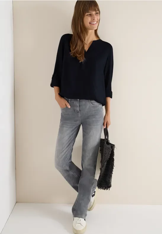 Cecil Damen Bluse in Unifarbe in Blau, Gr: 3XL