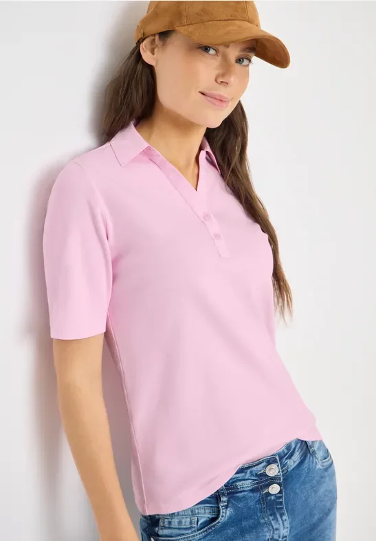 Cecil Damen Basic Poloshirt mit Kurzarm in Rosa, Gr: XXL