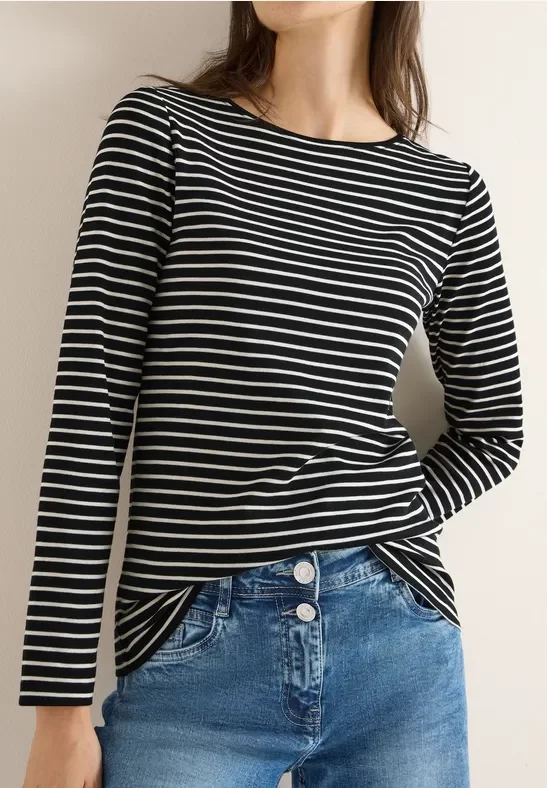 Cecil Damen Gestreiftes Shirt in Schwarz, Gr: XL