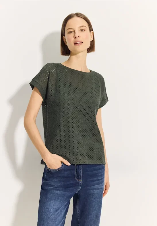 Cecil Damen Ajour T-Shirt in Grün, Gr: XXL