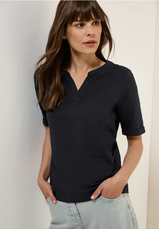 Cecil Damen T-Shirt im Tunika-Look in Schwarz, Gr: XS