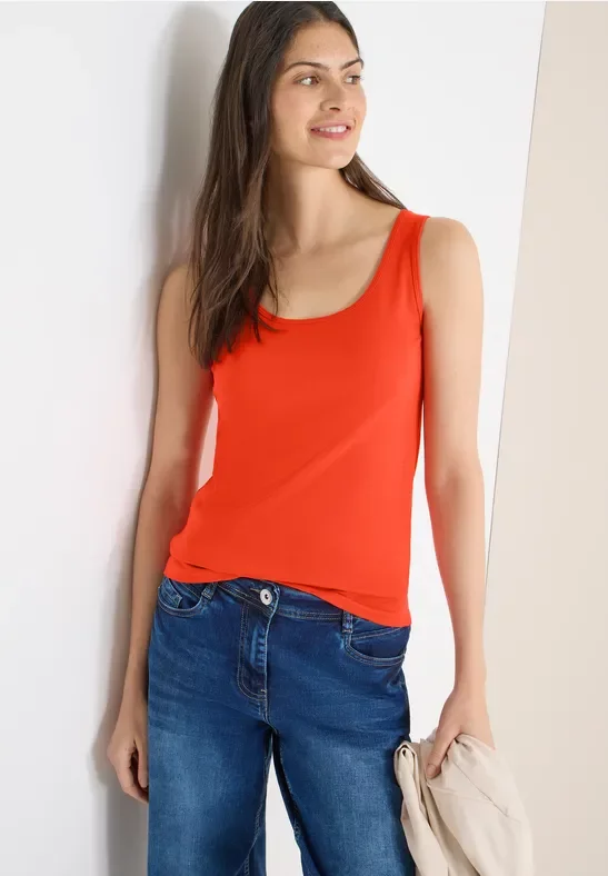 Thumbnail - Cecil Damen Basic Top in Unifarbe in Orange, Gr: M