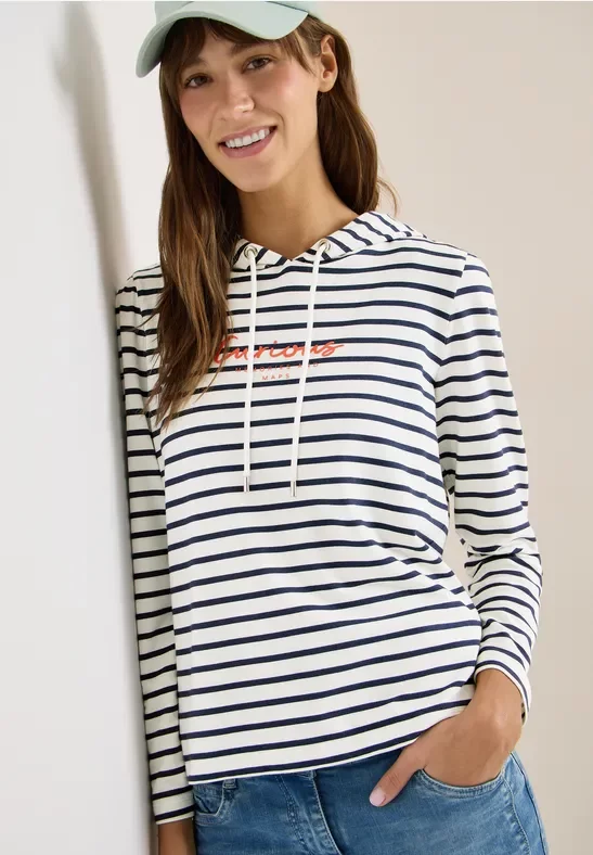 Cecil Damen Gestreiftes Hoodie Shirt in Blau, Gr: M