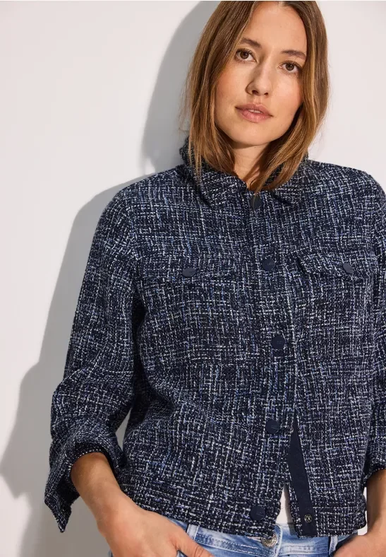 Cecil Damen Bouclé Jacke in Blau, Gr: XXL
