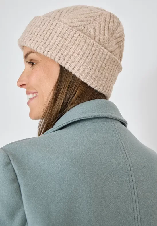Cecil Damen Strickmütze mit Struktur in Beige, Gr: One size