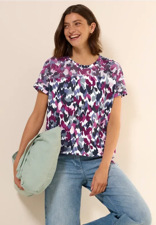 Cecil Damen T-Shirt mit Meshdetail in Weiß, Gr: XXL