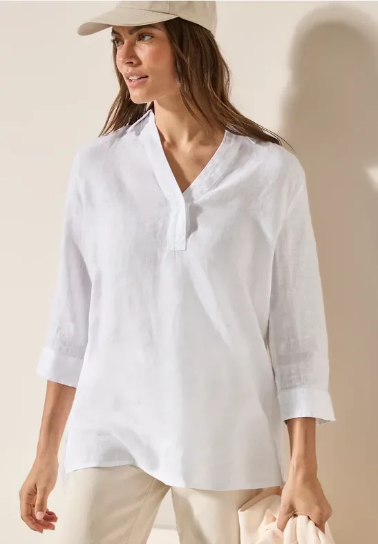 Thumbnail - Cecil Damen Leinen-Longbluse in Weiß, Gr: XS