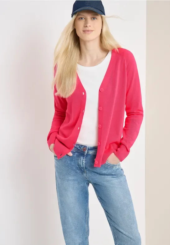 Thumbnail - Cecil Damen Basic Cardigan mit V-Neck und Knöpfen in Rot, Gr: XXL