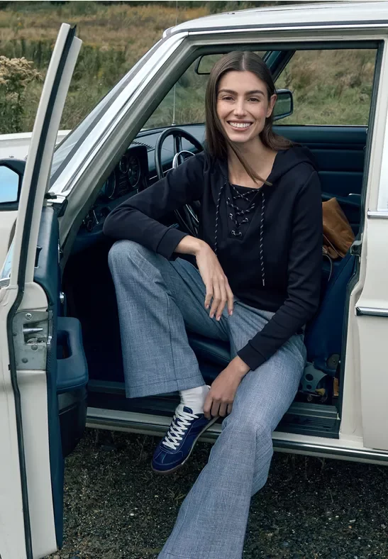 Cecil Damen Hoodie Shirt mit Strings in Blau, Gr: XL