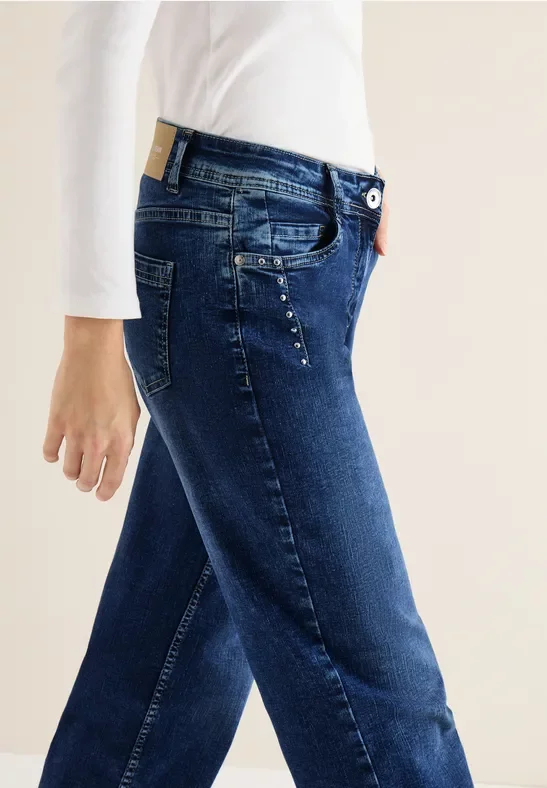 Cecil Damen Wide Leg Jeans mit Nieten in Blau, Gr: 30