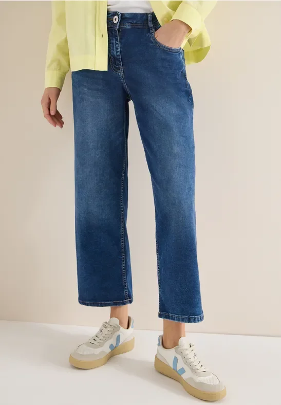 Cecil Damen High Waist Wide Leg Jeans in Blau, Gr: 33
