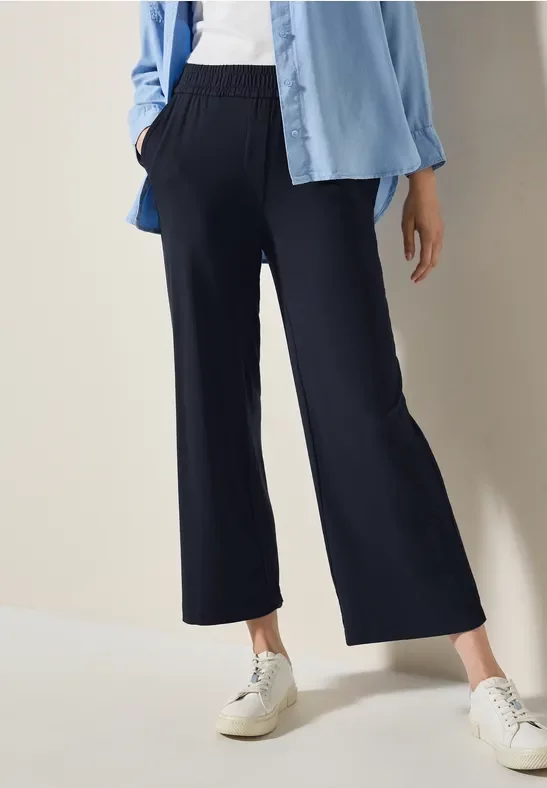 Cecil Damen Wide Leg Jersey-Hose in Blau, Gr: M