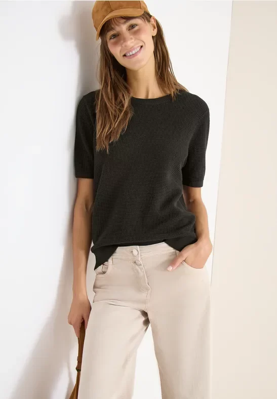 Cecil Damen Kurzarm Pullover mit Struktur in Grün, Gr: XS