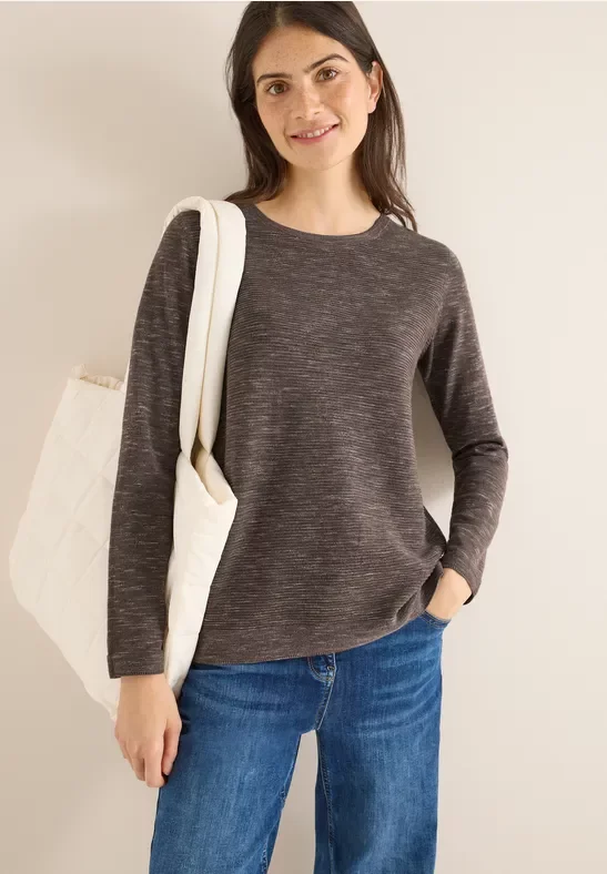 Cecil Damen Rundhals Strukturpullover in Braun, Gr: XS