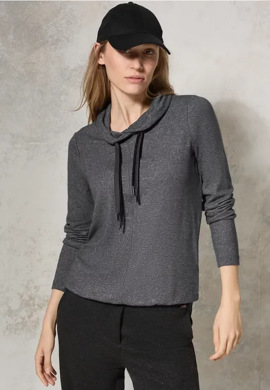 Thumbnail - Cecil Damen Shirt mit Schalkragen in Grau, Gr: XXL