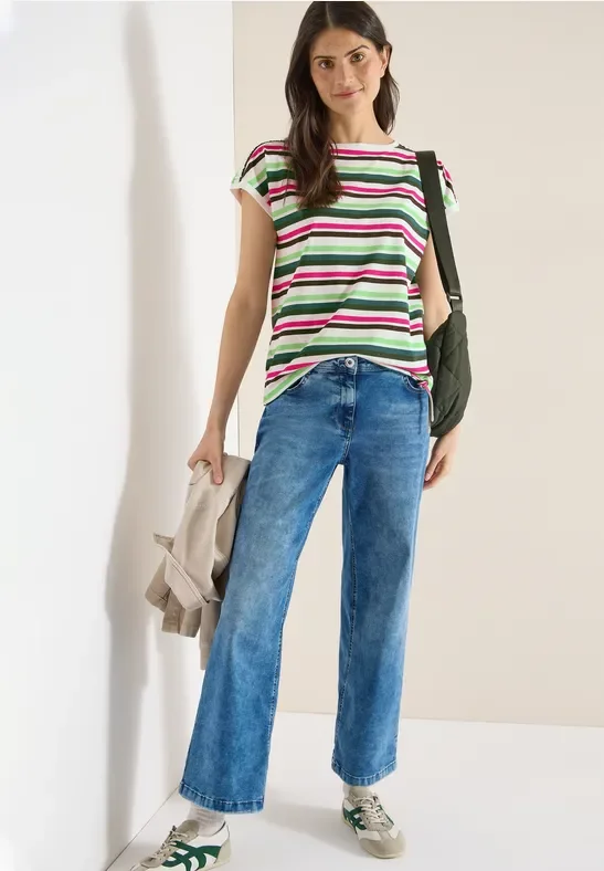 Cecil Damen T-Shirt mit Rundhals und Raffung in Grün, Gr: M