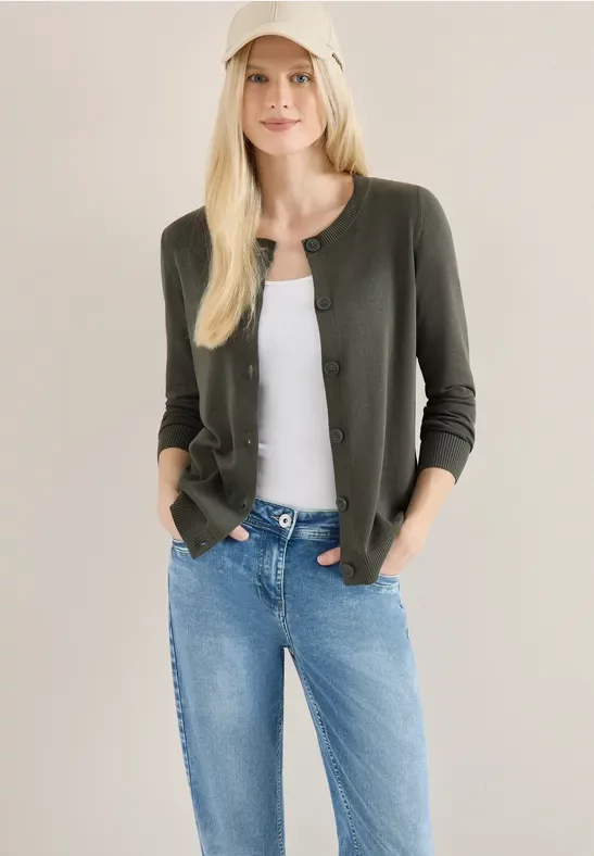 Cecil Damen Basic Cardigan mit Rundhals in Grün, Gr: S