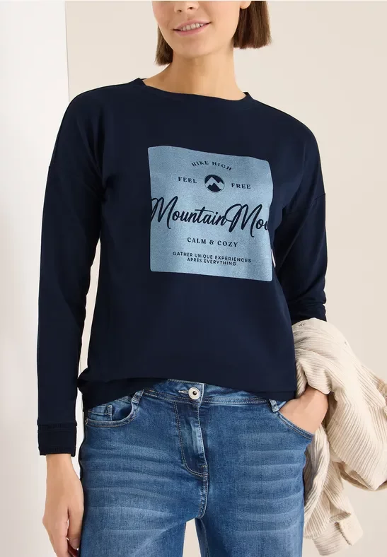 Thumbnail - Cecil Damen Shirt mit Satin Print in Blau, Gr: 3XL