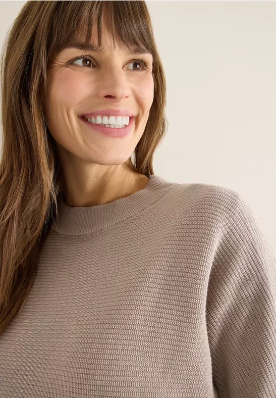 Cecil Damen Dolman Strukturpullover in Beige, Gr: M