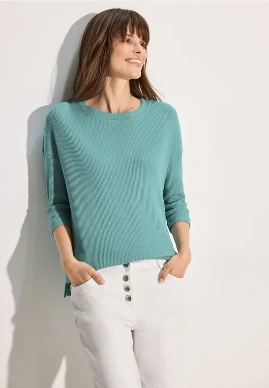 Cecil Damen Geripptes T-Shirt in Grün, Gr: XL