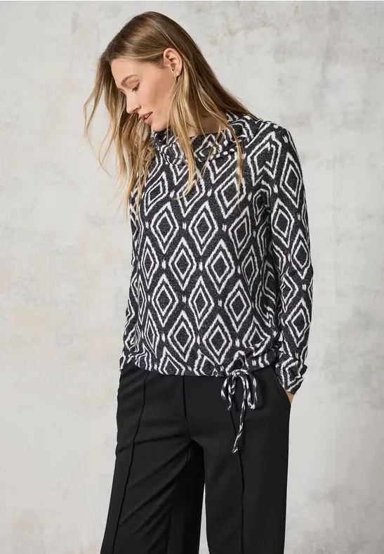 Thumbnail - Cecil Damen Flauschiges Shirt mit Print in Grau, Gr: S