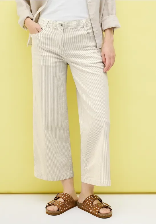 Thumbnail - Cecil Damen Gestreifte Wide Leg Hose in Beige, Gr: 27
