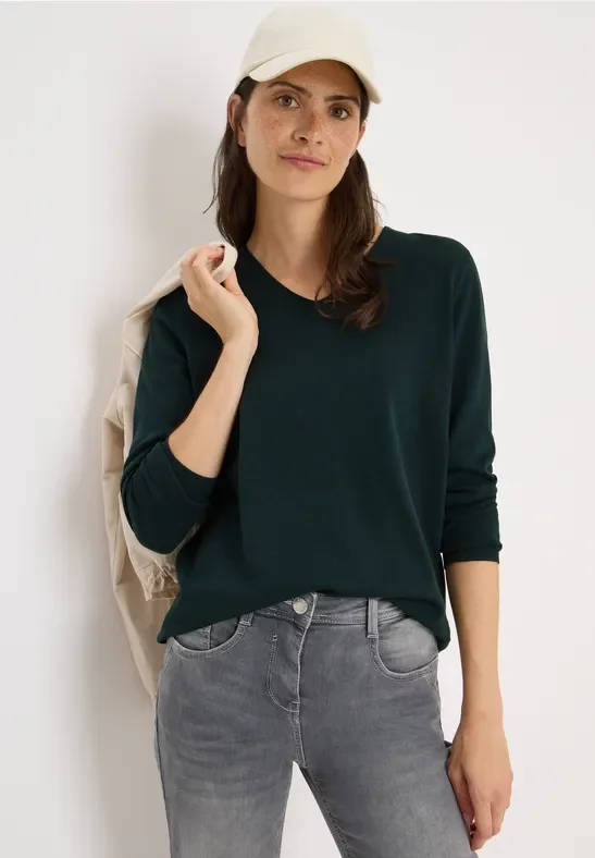 Cecil Damen Basic Pullover in Grün, Gr: XXL