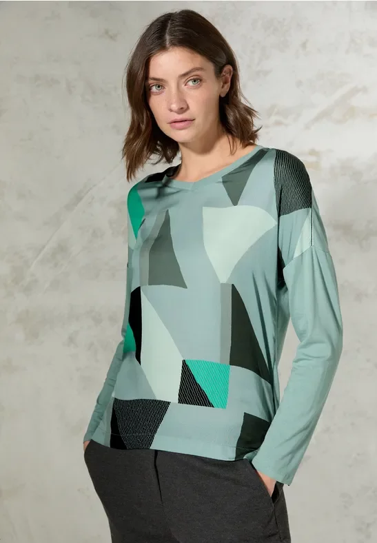 Cecil Damen Gemustertes Shirt in Grün, Gr: L