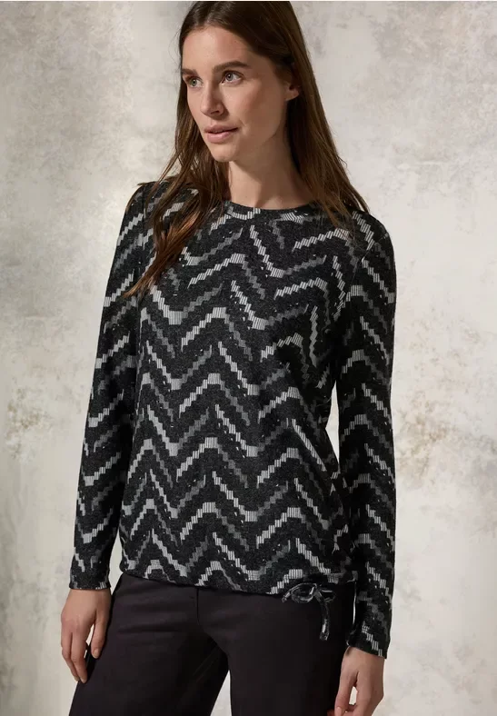 Thumbnail - Cecil Damen Shirt mit grafischem Muster in Schwarz, Gr: XXL